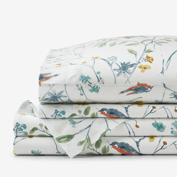 The Company Store Company Cotton Bird In Spring White Multi Sateen Queen Sheet Set