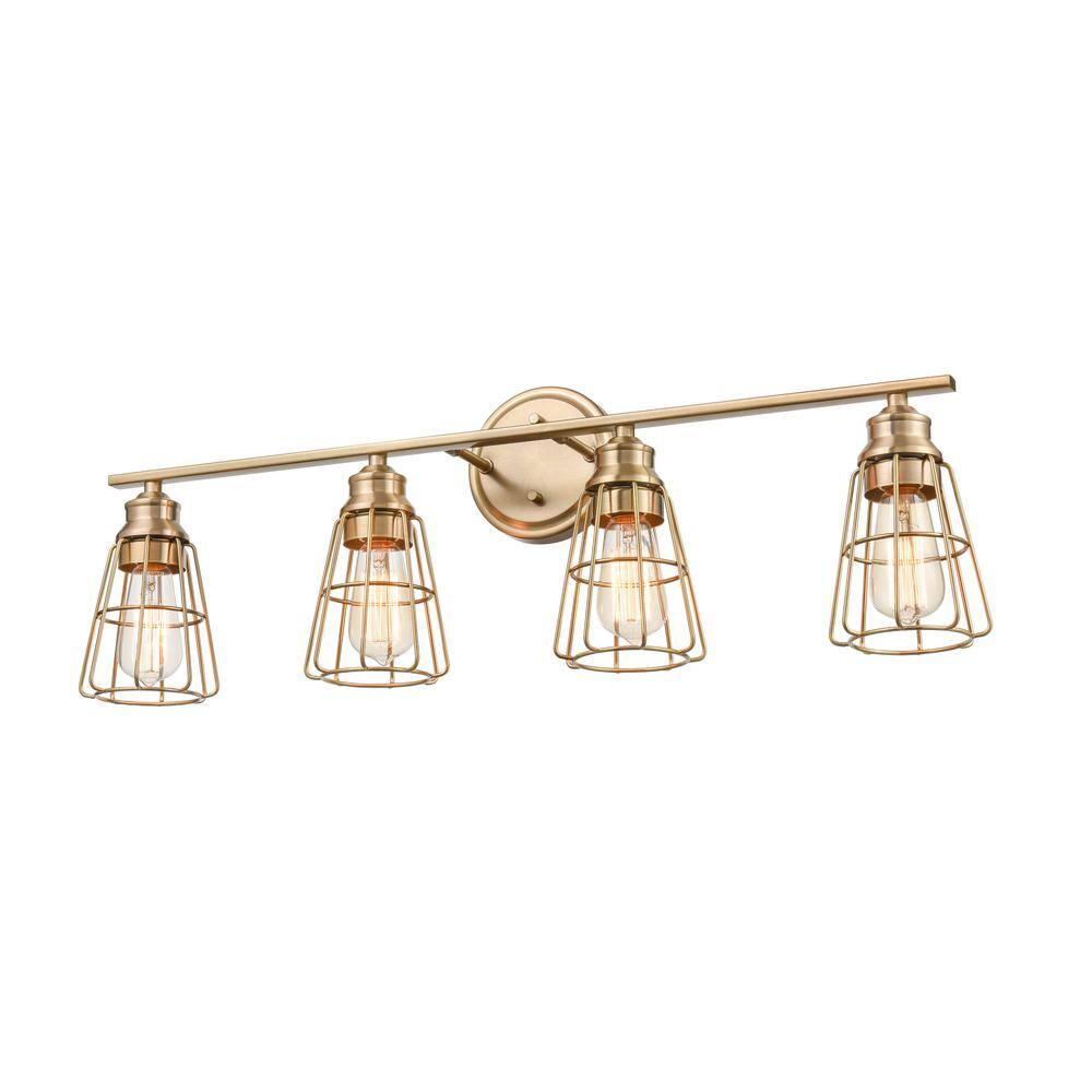 Modern Gold 4-Light Metal Cage Vanity Fixture