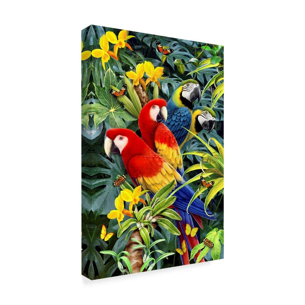 Colorful Parrots in Tropical Flowers Canvas Art