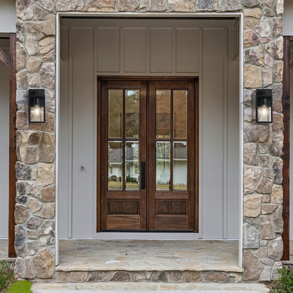 9.3 in. Black Outdoor Wall Lantern Sconce Modern Exterior Light with Clear Glass Shade for Porch, Patio, or Garage