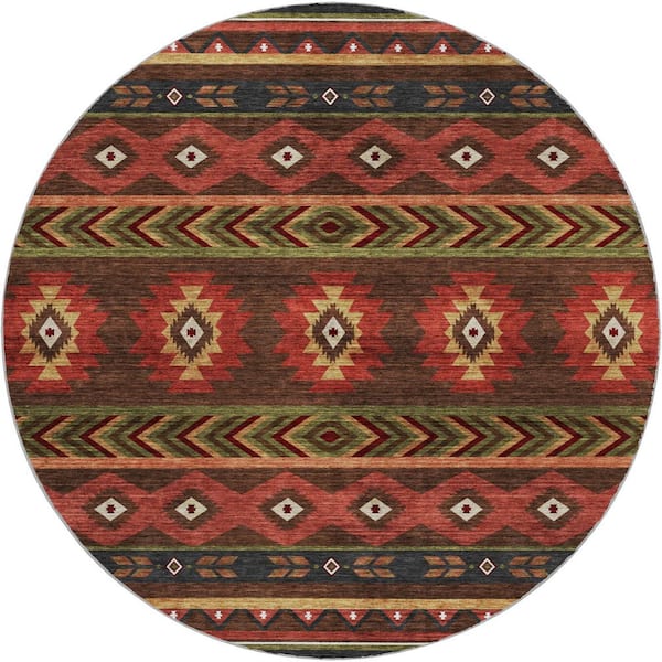 Dream Shag Premium Machine Washable Abstract ADS178 Brown 8 ft. x 8 ft. Round Rug