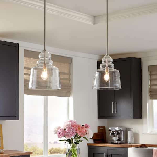 Agatha 12.5 in. W x 14.75 in. H 1-Light Clear Glass Hanging Pendant with Brushed Nickel Accents and Vintage Edison Bulb