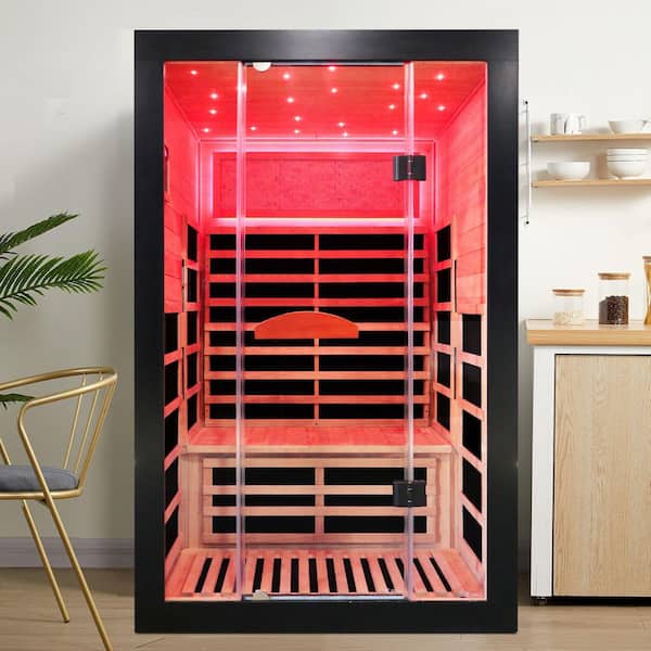 Moray 2-Person Indoor Oguman Infrared Sauna with 8 Far-infrared Carbon Crystal Heaters, 7 Color Starry Sky Ceiling Light