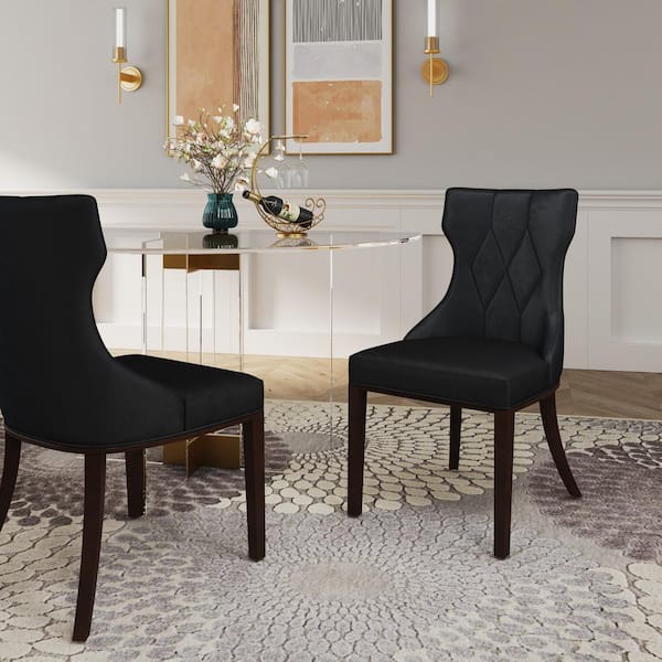 Reine Black and Walnut Velvet Upholstered Dining Chair (Set of 2)