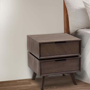 Brown 2-Drawer 17 in. Wooden Nightstand