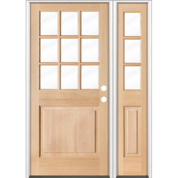 Krosswood Doors 50 in. x 80 in. Farmhouse 9-Lite Clear Glass Left-Hand Unfinished Hemlock Wood Prehung Front Door w/ RSL