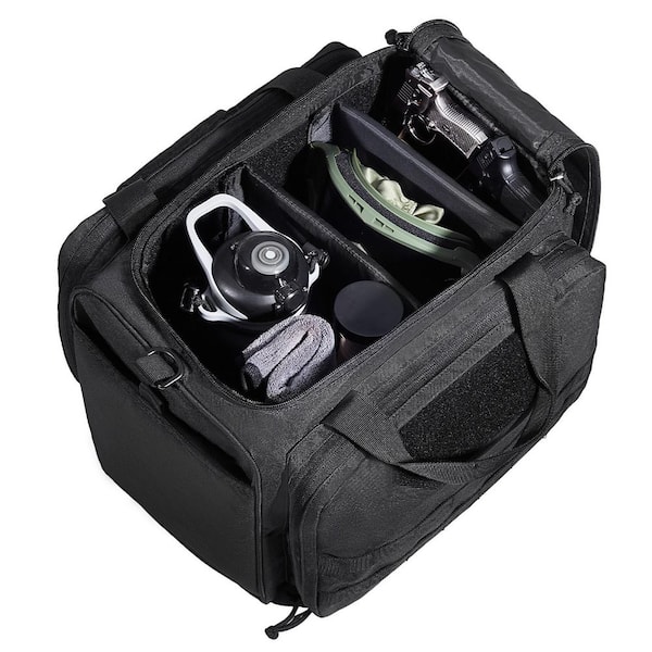 Range Bag for 3-Pistols, 14.2 in. Black Backpack Tactical Gun Range Bag, 2-Detachable Baffles, 6-Magazines, Firearm Bag