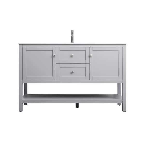 54 in. W x 21.5 in. D x 35 in. H Bath Vanity in Grey with Calacatta White Engineered Marble Top