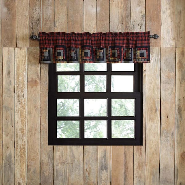 VHC BRANDS Cumberland 72 in. L x 16 in. W Patchwork Cotton Valance in Chili Pepper Black Grey