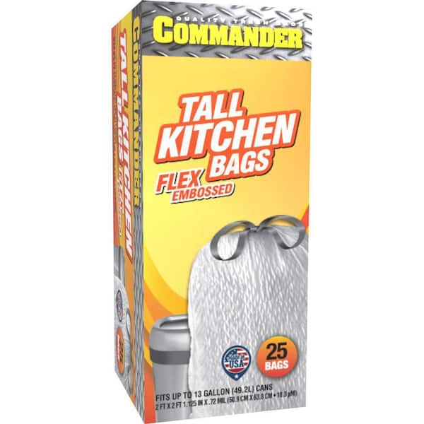 13 Gal. 0.7 mil Tall Kitchen White Drawstring Trash Bags 24 in. x 25 in. Pack of 25 for Home and Kitchen