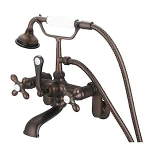 3-Handle Vintage Claw Foot Tub Faucet with Cross Handles and Handshower in Oil Rubbed Bronze