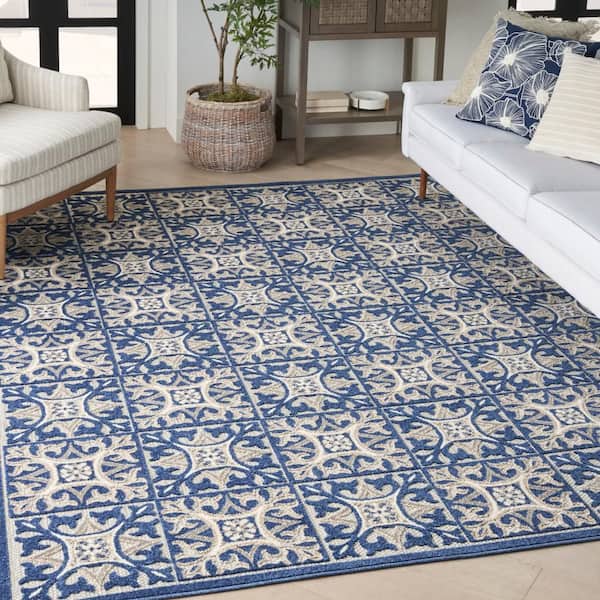 Aloha Blue 8 ft. x 11 ft. Geometric Contemporary Area Rug