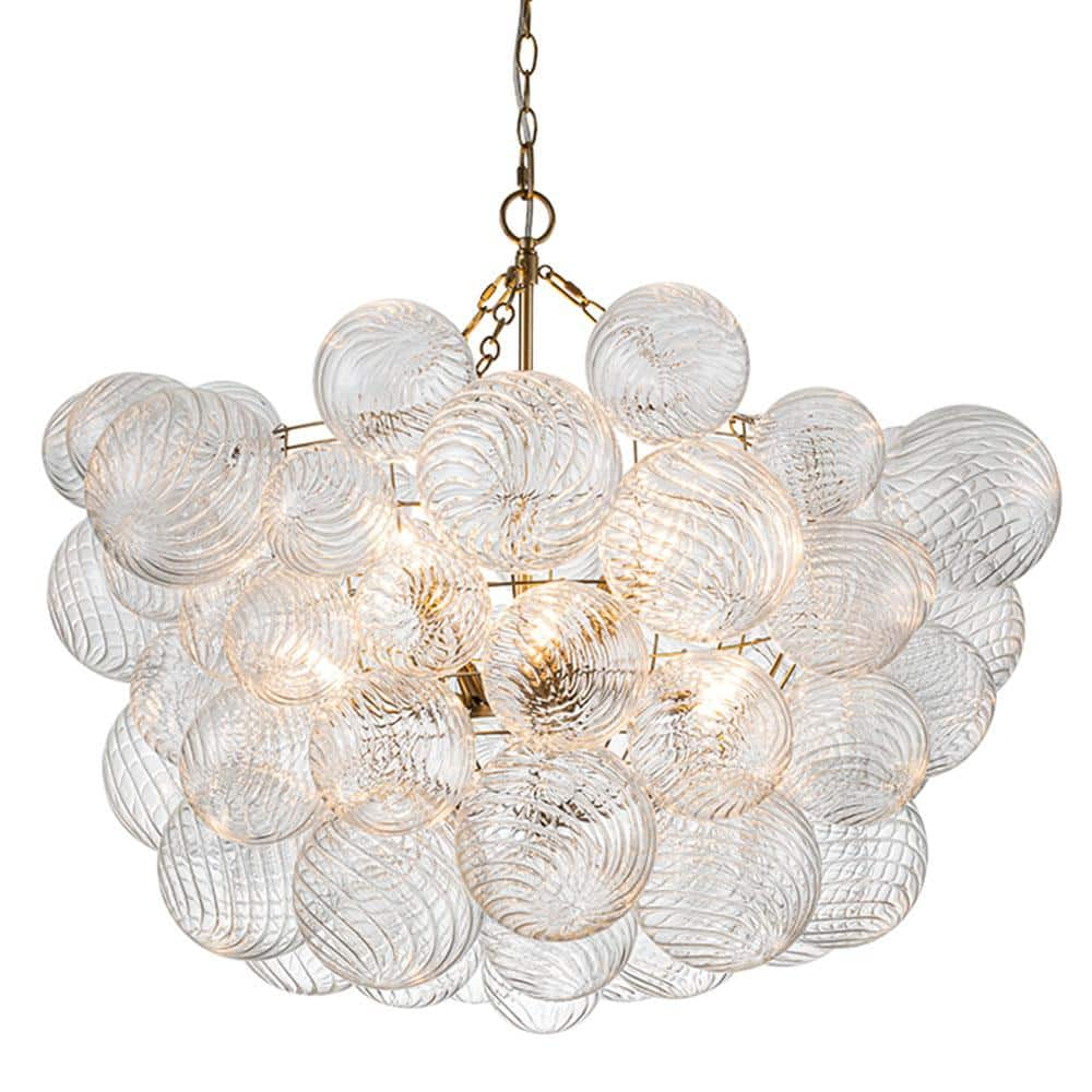 HUOKU Neuvy 33 in. W 8-Light Brass Cluster Chandelier with Swirled ...