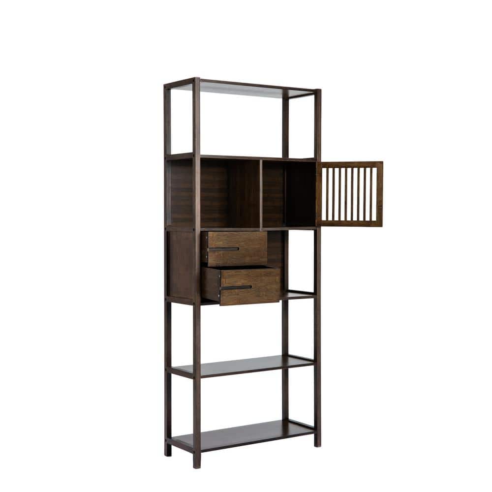 Selma Right Facing Bamboo Bookcase with Drawers in Cappuccino