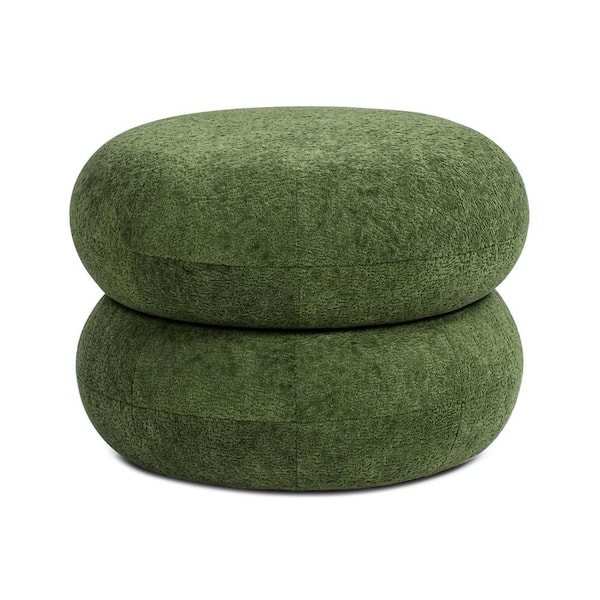 Nest 19.5 in. Low Round Polyester Fleeced Teddy Upholstered Ottoman in Moss Green