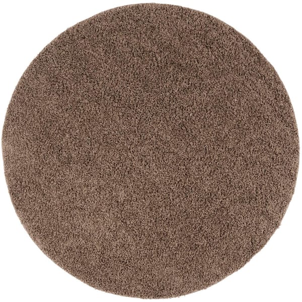 Athens Shag Taupe 7 ft. x 7 ft. Round Solid Area Rug