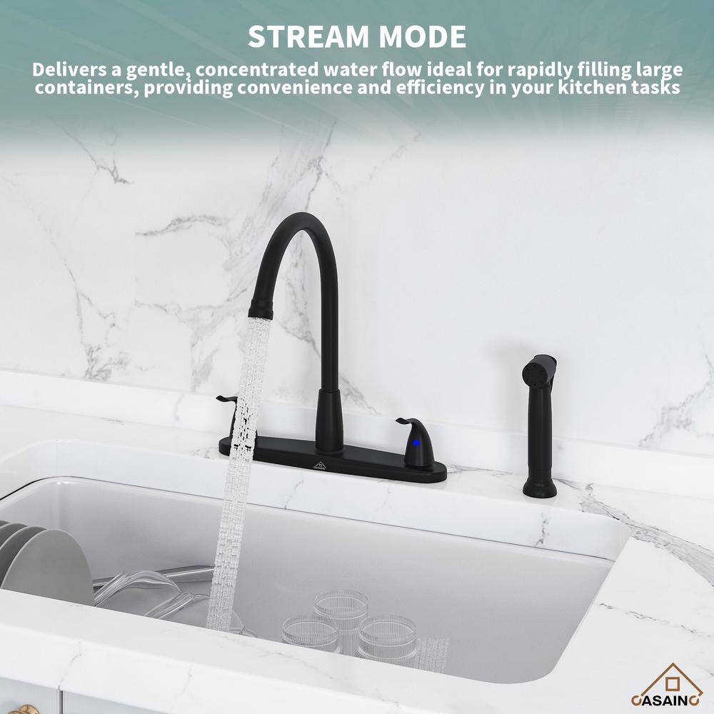 Matte Black Stainless Steel Double Handle Kitchen Faucet with Side Sprayer