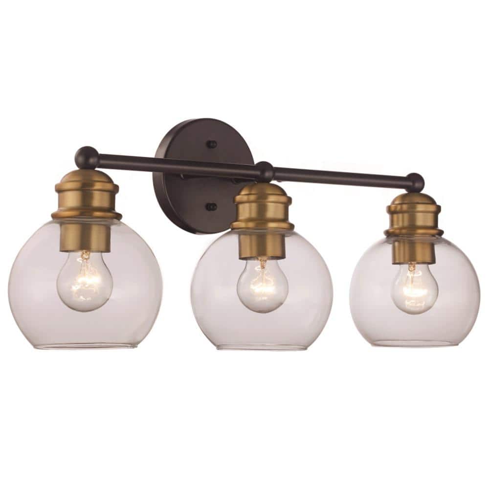Bel Air Lighting Polverini 23 in. 3-Light Black and Antique Gold Bathroom Vanity Light Fixture with Clear Glass Shades -  22053 BK-AG