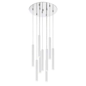 Forest 5 W 9 Light Chrome Integrated LED Shaded Chandelier with Matte White Steel Shade