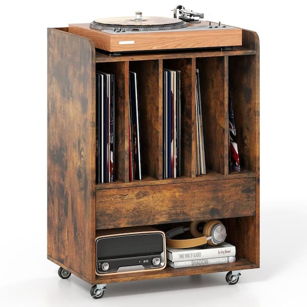 Hongge Record Player Stand with Drawer and Record Holder for