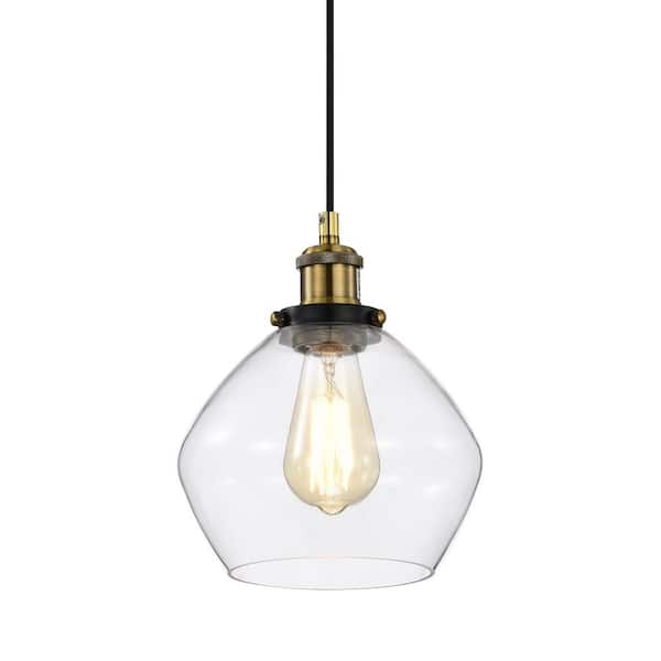 Edvivi Mateo 1-Light Black and Antique Brass Mini Pendant Light with ...