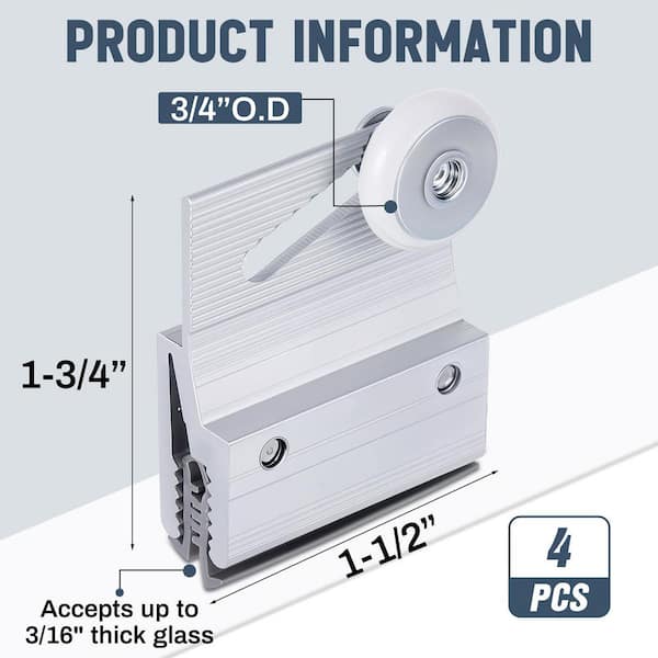 4-Piece Frameless Shower Door Top Bracket Roller Assembly Ball Bearing 3/4 in. Plastic Wheel in Chrome