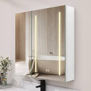 30 in. W x 30 in. H Rectangular White Aluminum Surface Mount Lighted Bathroom Medicine Cabinet with Mirror and Defogger