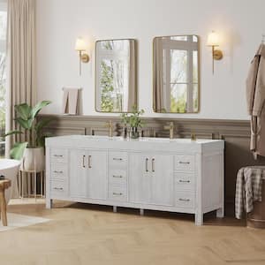 Leon 84 in. W x 22 in. D x 34 in. H Double Freestanding Bath Vanity in Washed White with White Composite Stone Top