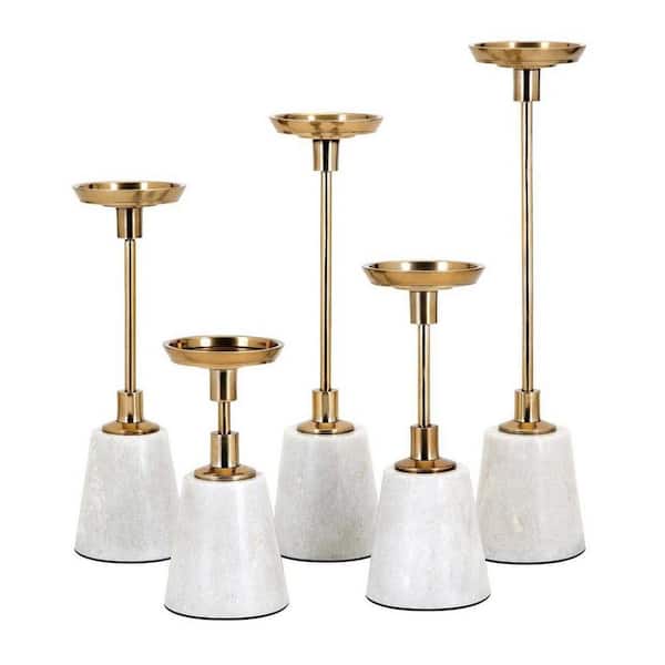 A & B Home Gold/White Darah Pillar Holders with Marble Base