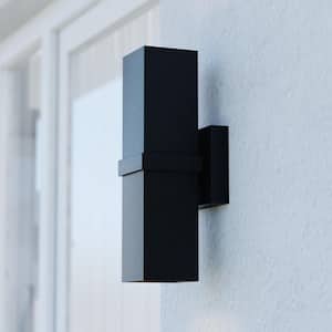 Lavage Aluminum 2-Light Black Cylinder Outdoor Contemporary Wall Lamp - Up and Down Lighting
