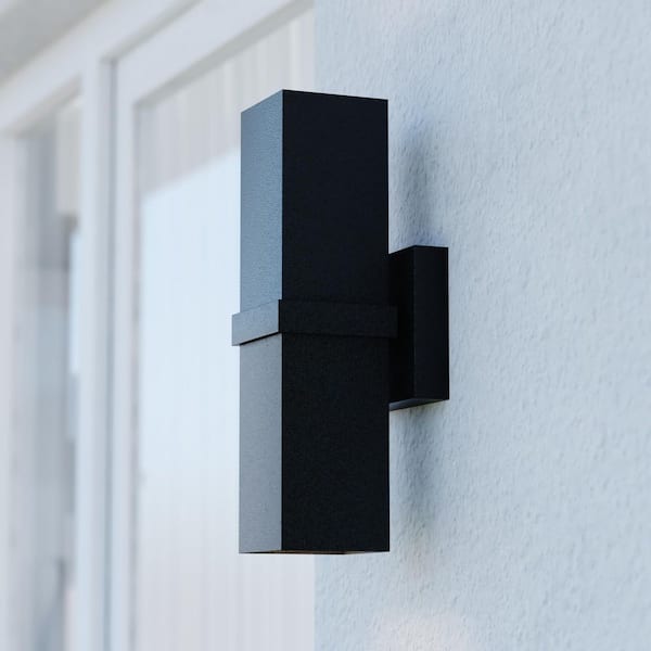 Lavage Aluminum 2-Light Black Cylinder Outdoor Contemporary Wall Lamp - Up and Down Lighting