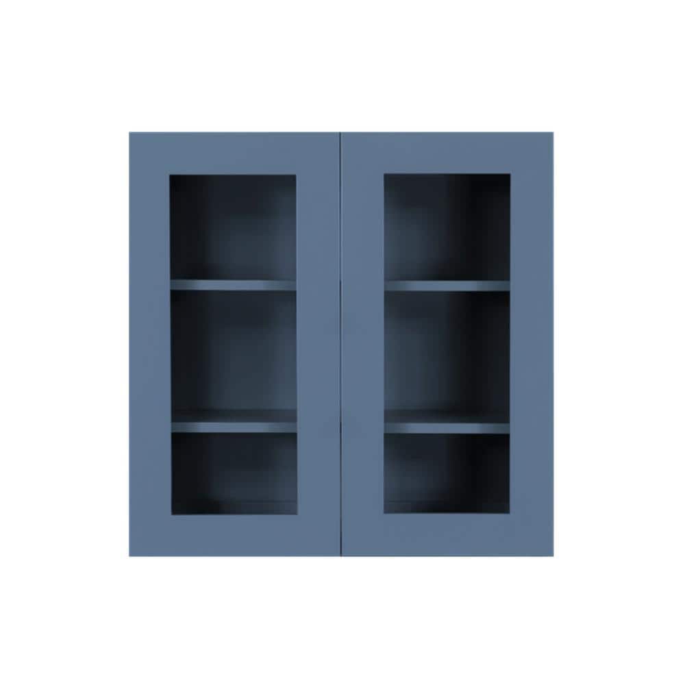 Lancaster Blue Plywood Shaker Stock Assembled Wall Glass-Door Kitchen Cabinet 30 in. W x 12 in. D x 36 in. H price history on PriceWatchPro