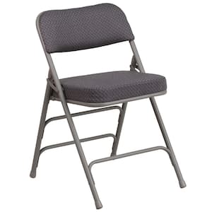 Hercules Series Premium Curved Triple Braced & Quad Hinged Gray Fabric Upholstered Metal Folding Chair