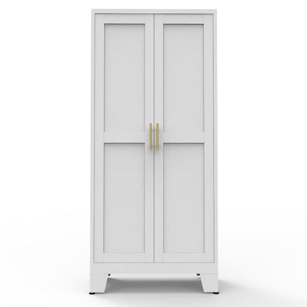 Unbranded 61 in. H 4-Shelf Wood Pantry Organizer in White with 3 Adjustable Shelves and Lock