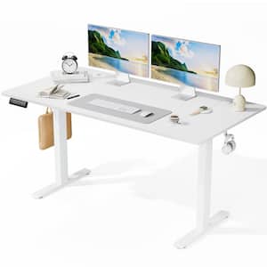 63 in. Rectangular White Electric Standing Computer Desk with Whole-Piece Desktop Board Height Adjustable