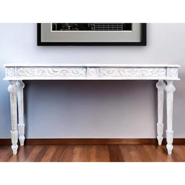 15 in. White Rectangle Wood Console Table Distressed