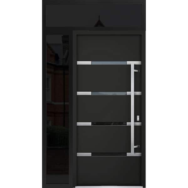 VDOMDOORS 48 in. W. x 96 in. Left-Hand/Inswing 2 Sidelights Clear Glass Black Enamel Steel Exterior Prehung Door with Hardware