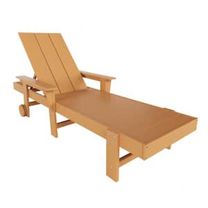 Shoreside Teak Fade Resistant All Weather HDPE Plastic Outdoor Adjustable Backrest Chaise Lounge Arm Chair with Wheels