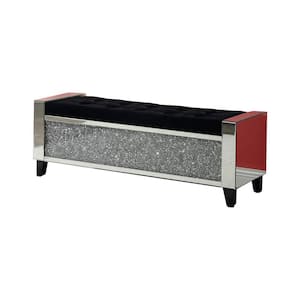 51 in. Silver Backless Bedroom Bench with Faux Diamonds