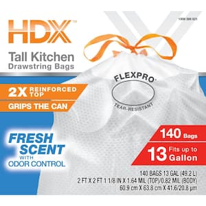 Flexpro 13 Gal. Reinforced Top Drawstring Fresh Scent Kitchen Trash Bags with 10% PCR (140-Count)