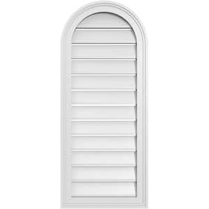 16 in. x 38 in. Round Top White PVC Paintable Gable Louver Vent Functional