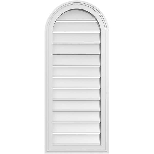 Ekena Millwork 16 in. x 38 in. Round Top White PVC Paintable Gable Louver Vent Functional