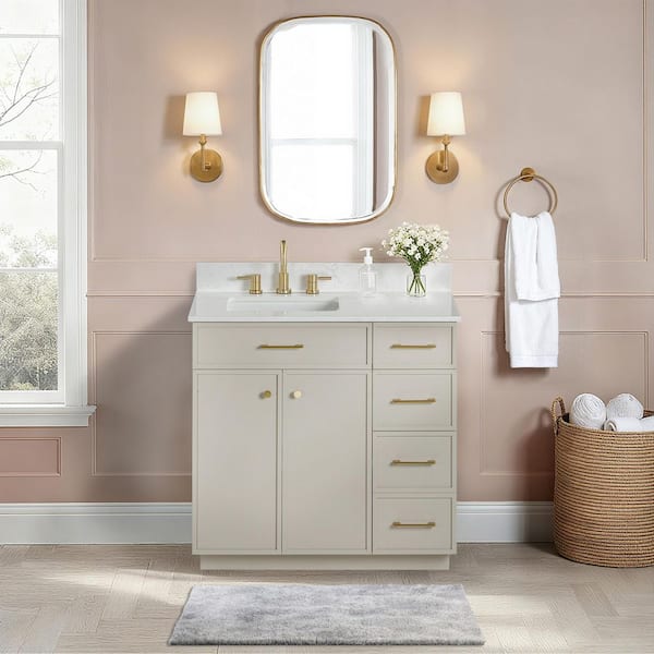 Demiマーブル36 Glacier Bay Marcote 36 in. Single Sink Greige Bath Vanity with