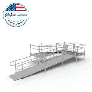 PATHWAY 24 ft. U-Shaped Aluminum Wheelchair Ramp Kit with Solid Surface Tread, 2-Line Handrails and (3) 4 ft. Platforms