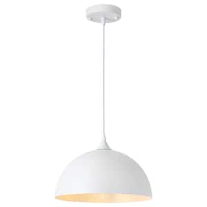 Danialah 1-Light White Industrial Farmhouse Single Pendant Light with Metal Dome Shade for Kitchen Island Dinning Room