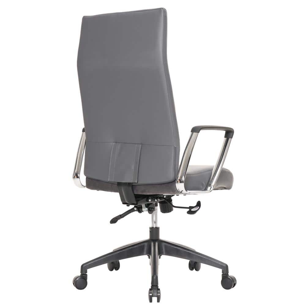 Gray High-Back Leather Swivel Office Chair, 47"