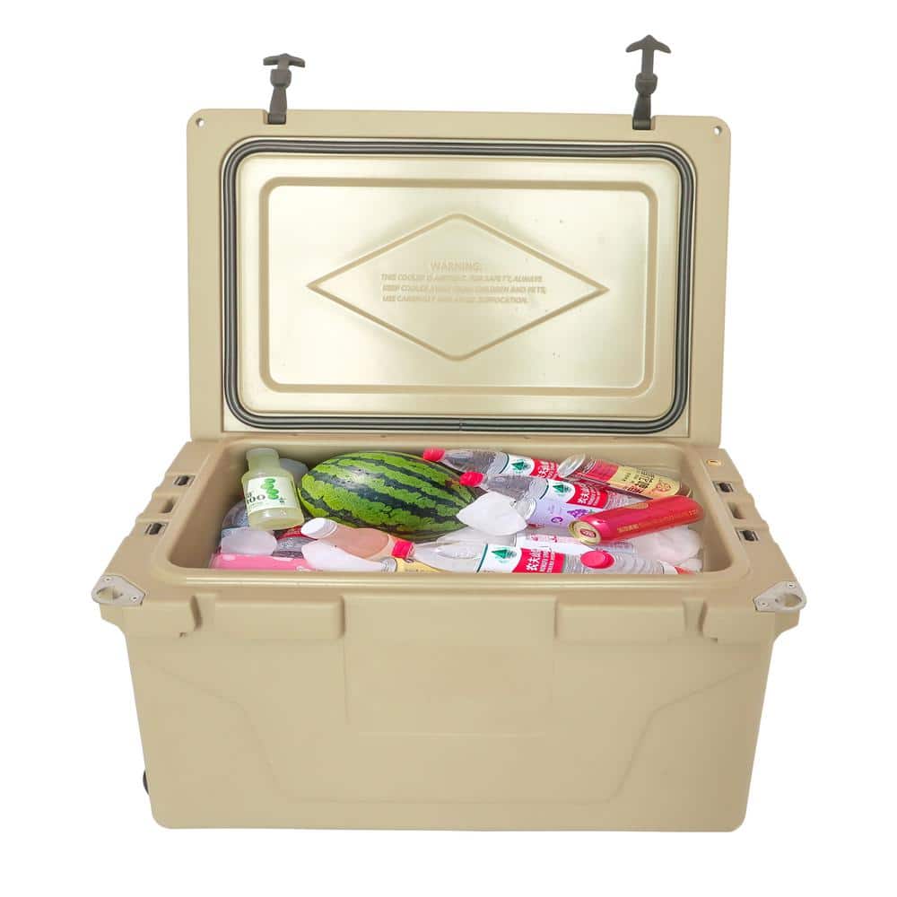 Khaki 65 qt. Outdoor Camping Ice Chest Cooler