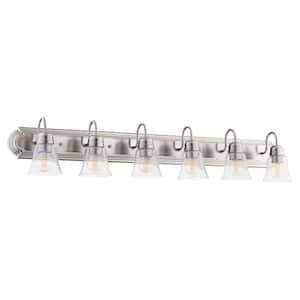 Traditional 48 in. W 6-Lights Satin Nickel Vanity Light with Clear Seeded