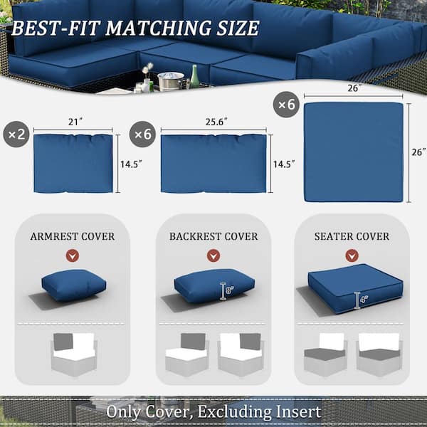 14-Piece Patio Cushion Covers Replacement with Zipper for Sectional Sofa Set, Slipcovers for Outdoor Cushions Blue