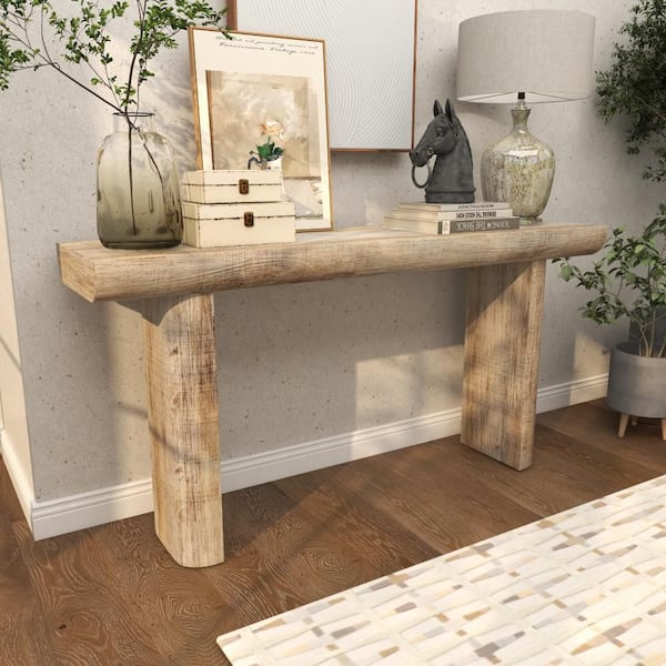 Litton Lane 63 in. Beige Extra Large Rectangle Wood Console Table